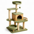 Árbol para gatos de madera y felpa verde con sisal