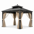 Gazebo de metal con techo de acero y cortinas beige 300x400 cm