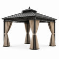 Gazebo de acero con techo de metal y cortinas de poliéster 3x4m