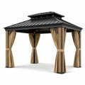 Pérgola de Aluminio y Acero con Cortinas de Poliéster Beige