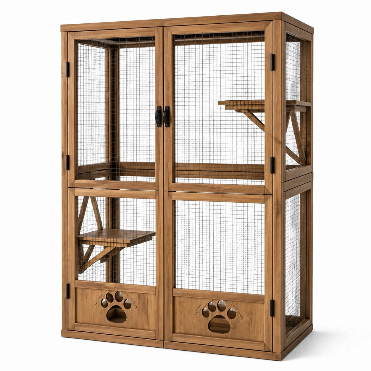 Jaula de madera y malla de acero galvanizado para gatos 150x100x50cm