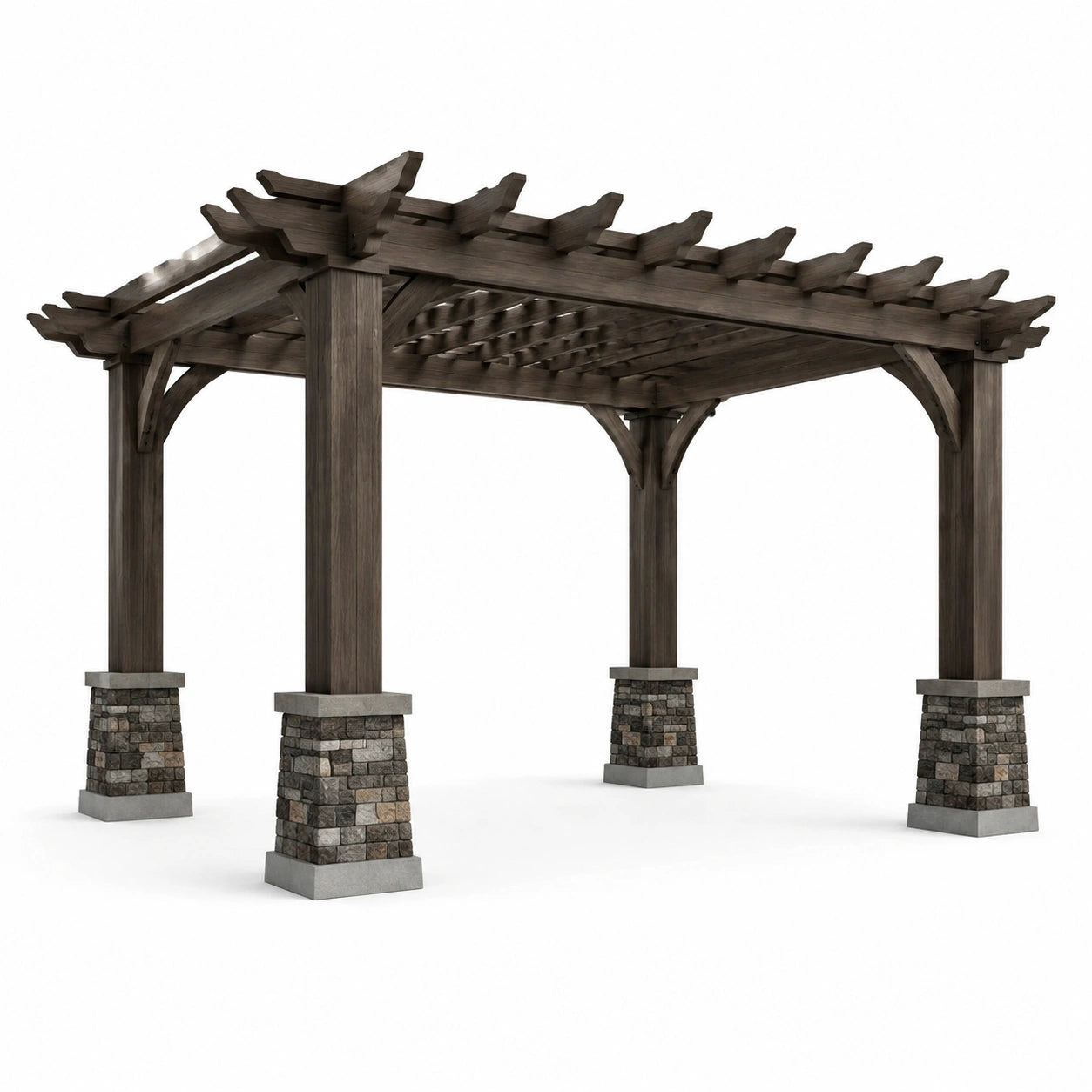Pérgola de madera y piedra con vigas de 300x300 cm