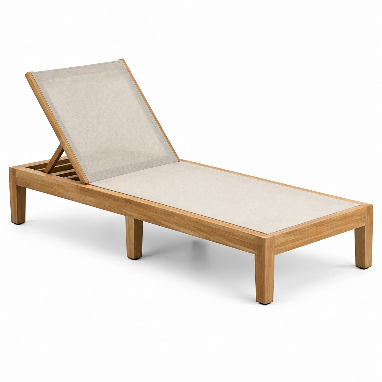 Tumbona de teca con textilene beige y respaldo ajustable 200x65x35 cm