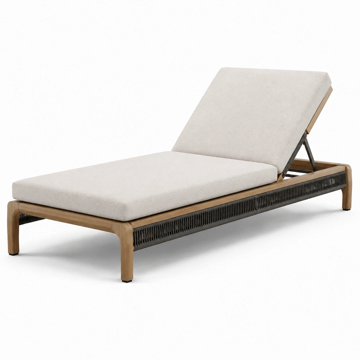 Tumbona de madera y cuerda beige con cojín de poliéster