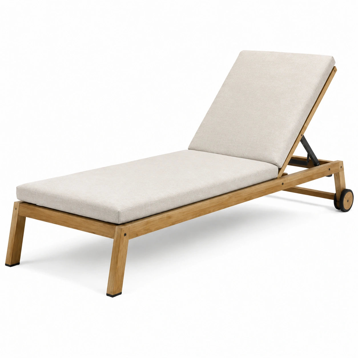 Tumbona de bambú con cojín ajustable crema 200x65x36 cm