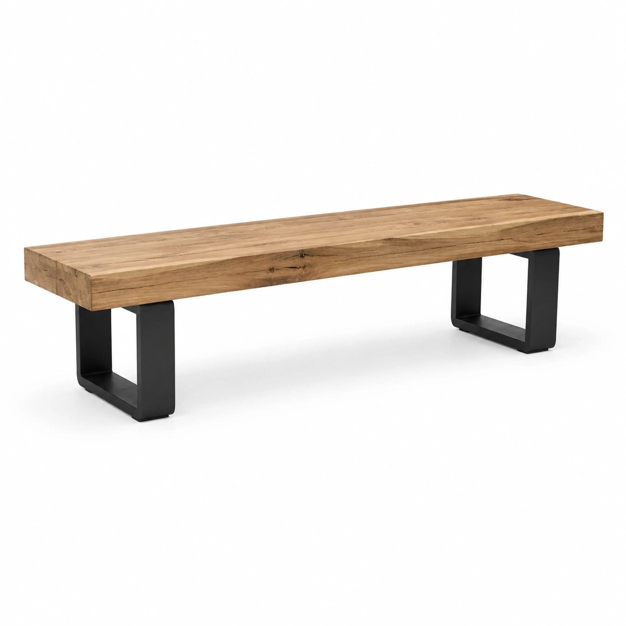 Banco de madera de roble maciza con patas de acero