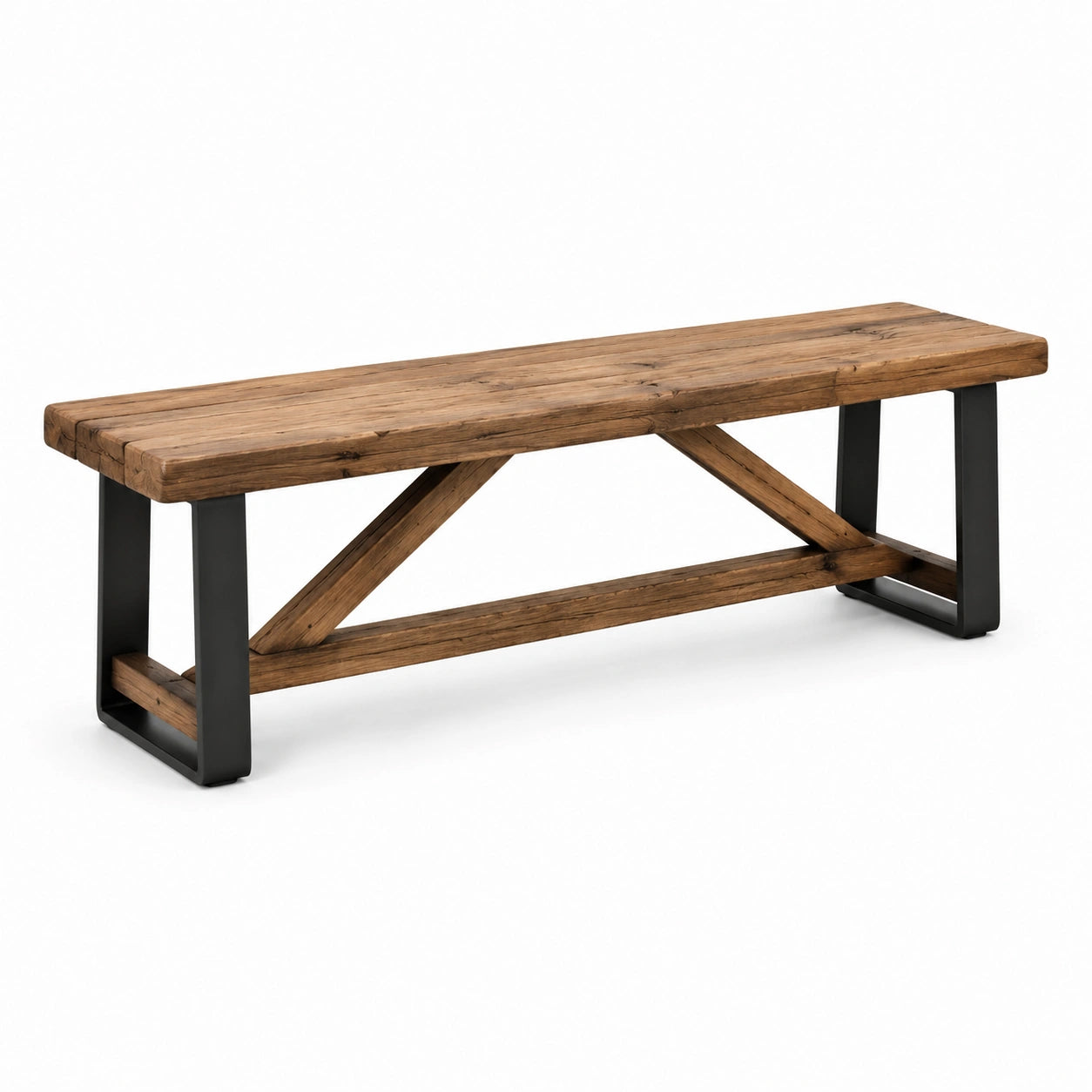 Banco de madera de roble y acero 160x40x45 cm