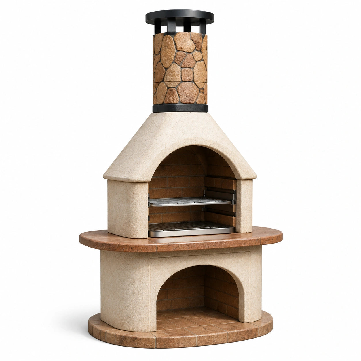 Barbacoa de piedra volcánica y ladrillo refractario con chimenea 180x150x70 cm