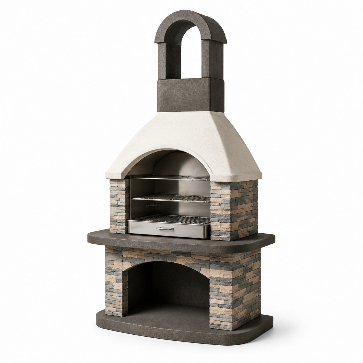 Barbacoa de ladrillo y piedra con acero inoxidable gris 120 x 65 x 210 cm