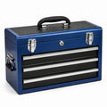 Caja de herramientas de metal con 3 cajones azul y negro