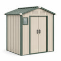 Cobertizo de jardín de acero galvanizado verde y beige con ventana 213x130x185cm