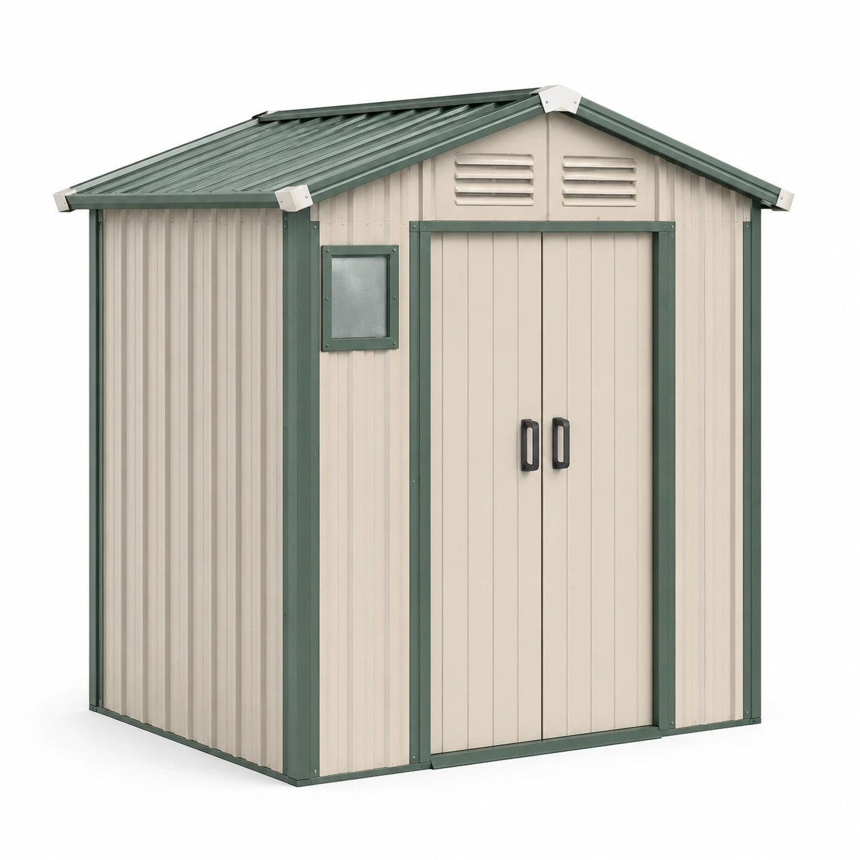 Cobertizo de jardín de acero galvanizado verde y beige con ventana 213x130x185cm