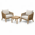 Conjunto de sillas y mesa de madera de teca y cuerda sintética beige para exterior