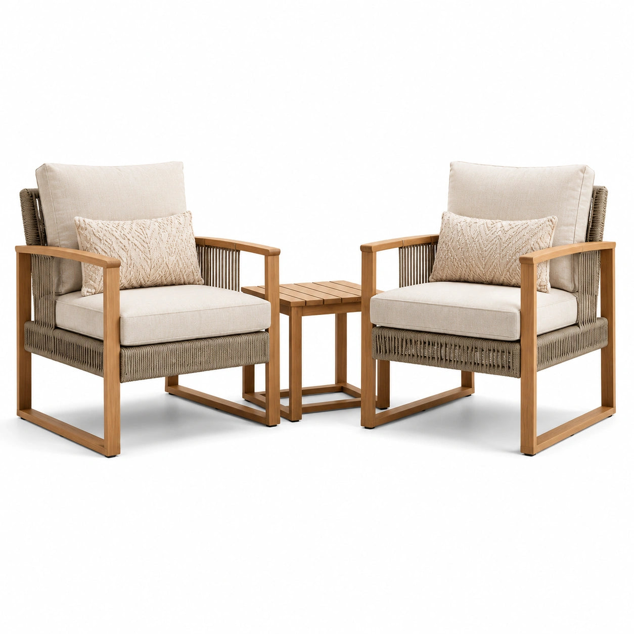 Conjunto de jardín con 2 sillones de madera y mesa auxiliar