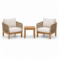 Conjunto de sillas y mesa de jardín de madera y cuerda sintética beige