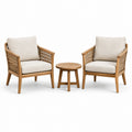 Conjunto de jardín de madera y ratán beige con mesa redonda
