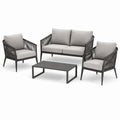 Conjunto exterior de aluminio con cojines de poliéster grises y mesa